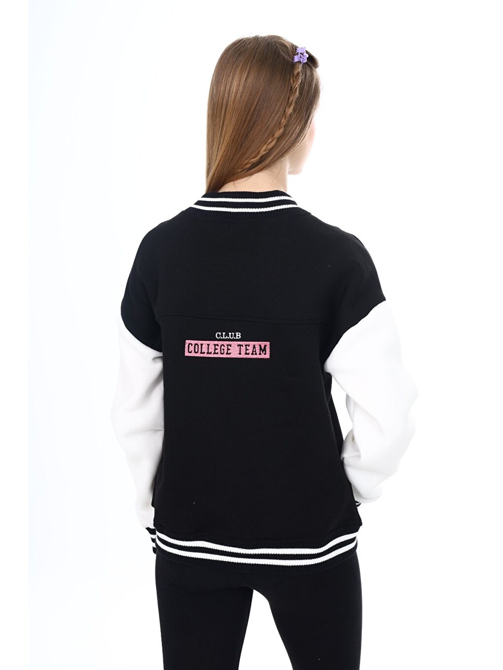 Siyah Kız Çocuk Nakışlı Kolej Hırka-4