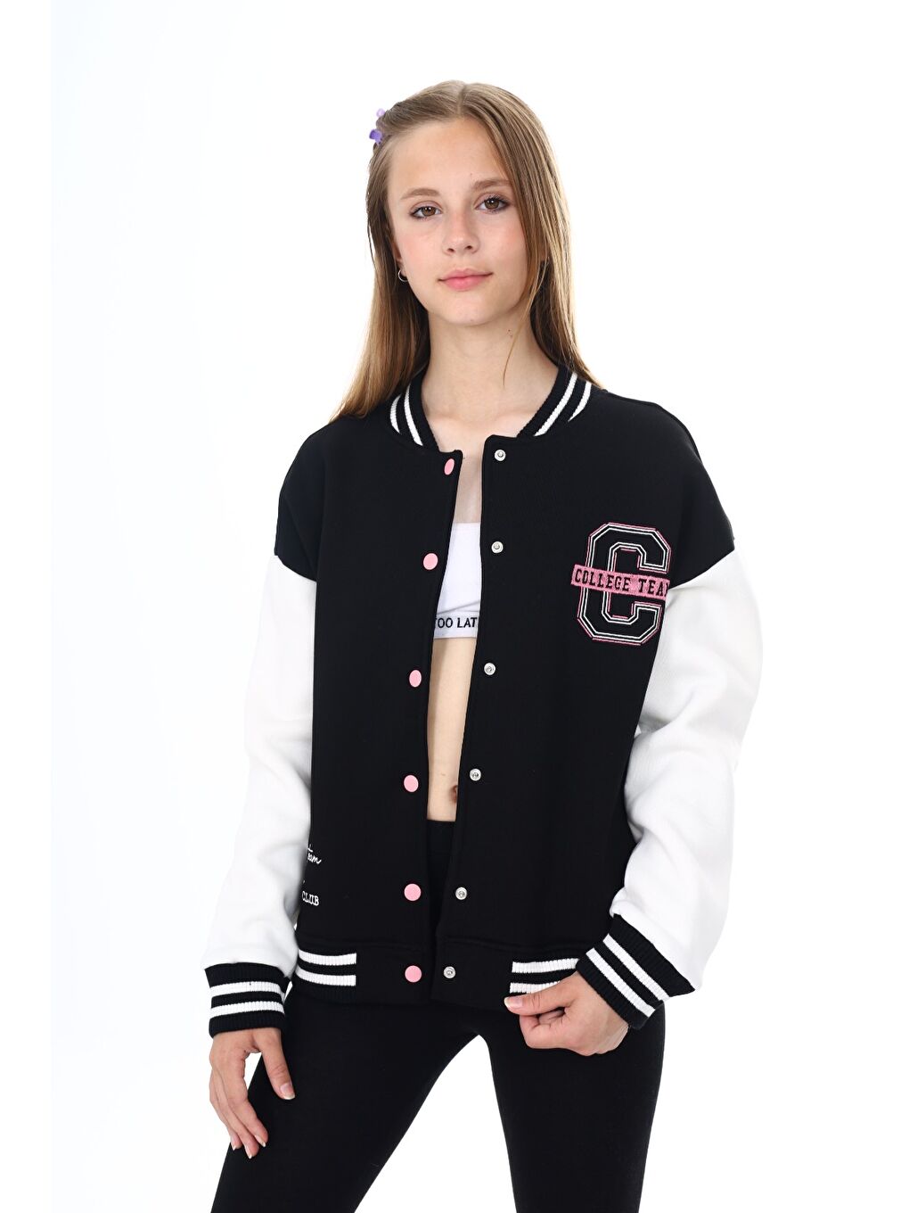 Siyah Kız Çocuk Nakışlı Kolej Hırka-6