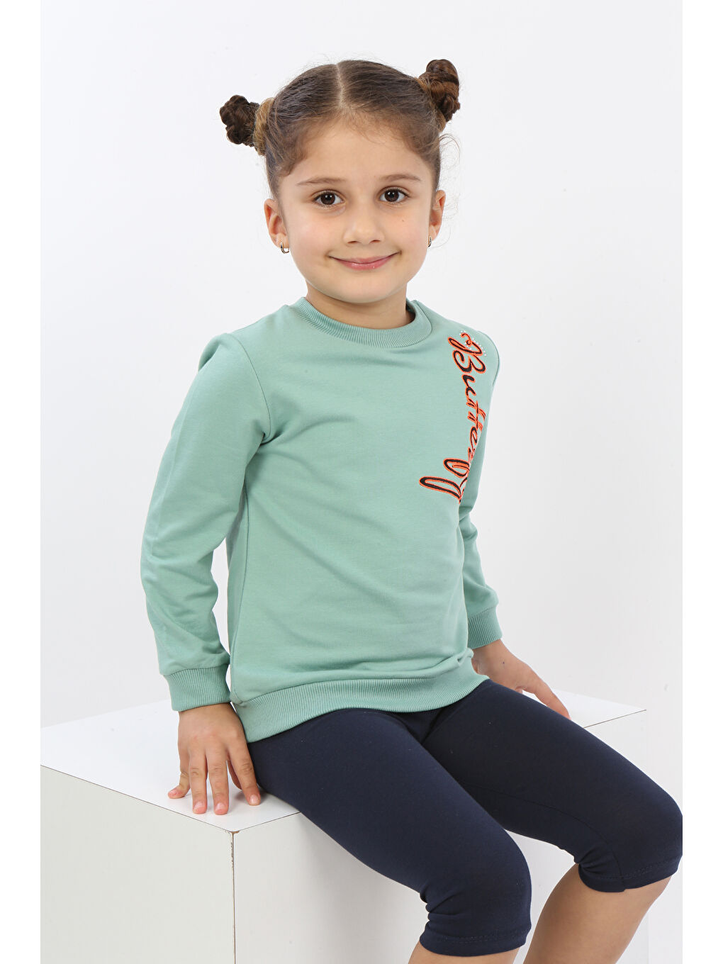 Toontoykids Yeşil Kız Çocuk Butterfly Nakışlı Sweatshirt - 4