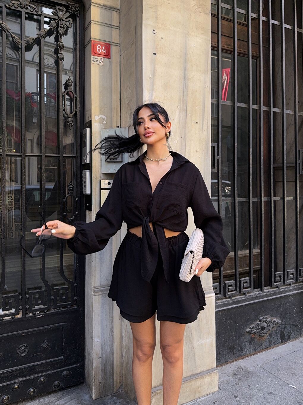 Şort Gömlek Alt Üst Takım Siyah-1