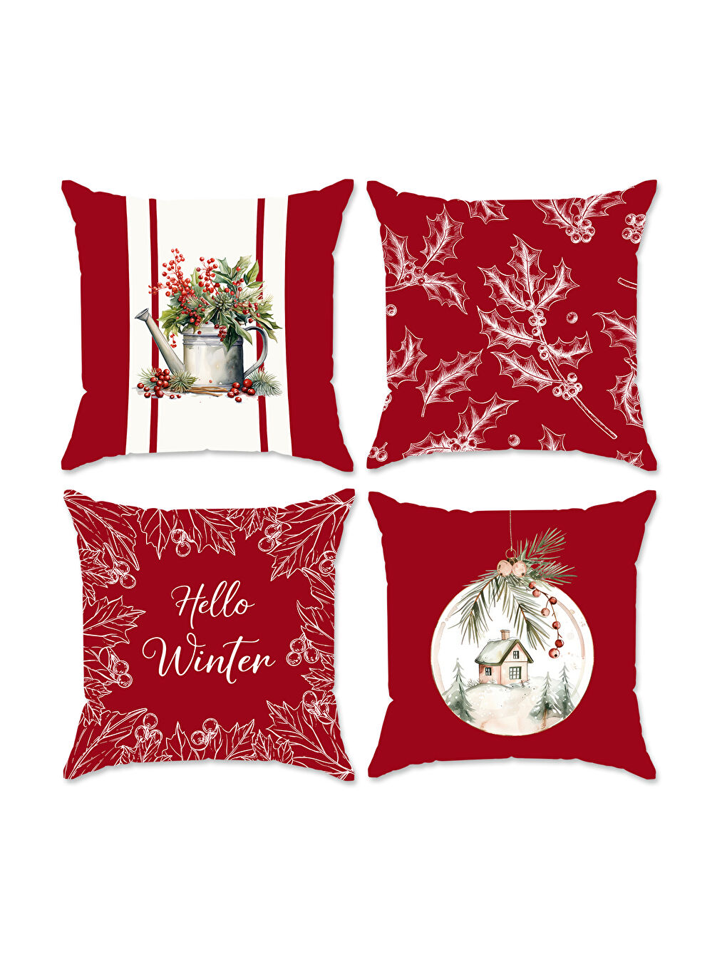 Karışık 4'lü Yılbaşı Desenli Kadife Kırlent Kılıfı Seti – Çift Taraf Baskılı 43x43 cm-1