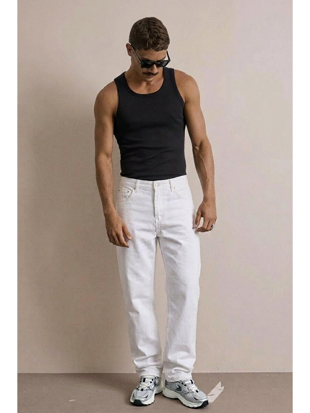 Erkek Yüksek Bel Comfort Beyaz Jean Pantolon