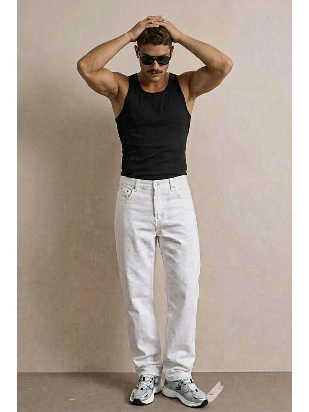 Erkek Yüksek Bel Comfort Beyaz Jean Pantolon-1