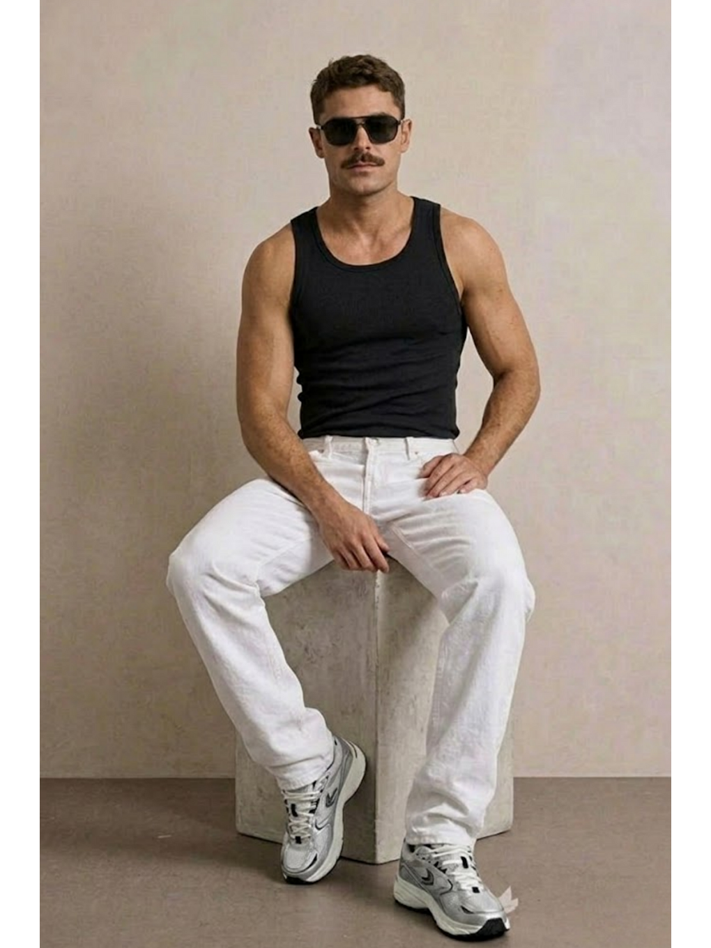 Erkek Yüksek Bel Comfort Beyaz Jean Pantolon-2
