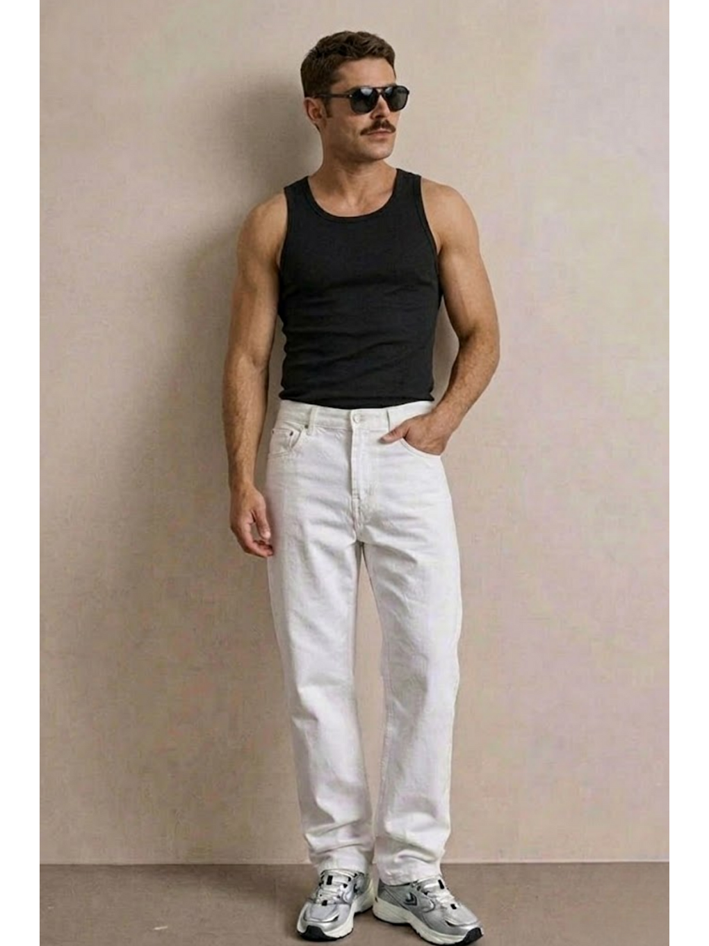 Erkek Yüksek Bel Comfort Beyaz Jean Pantolon-3