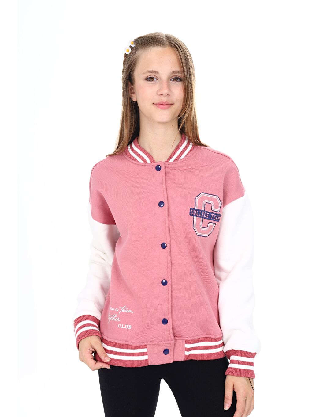 Pembe Kız Çocuk Nakışlı Kolej Hırka