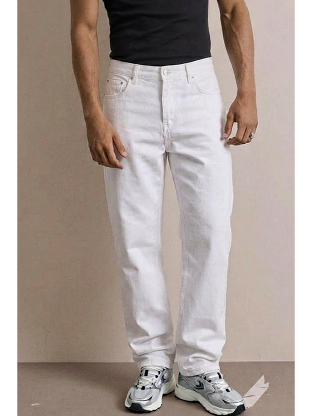 Erkek Yüksek Bel Comfort Beyaz Jean Pantolon-4