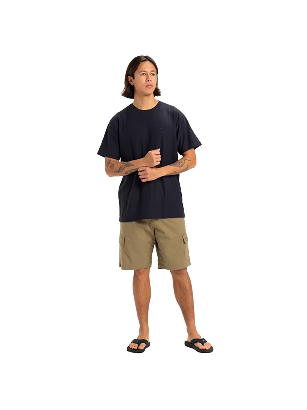 Lacivert Slub Roundneck Erkek Mavi Tişört-1