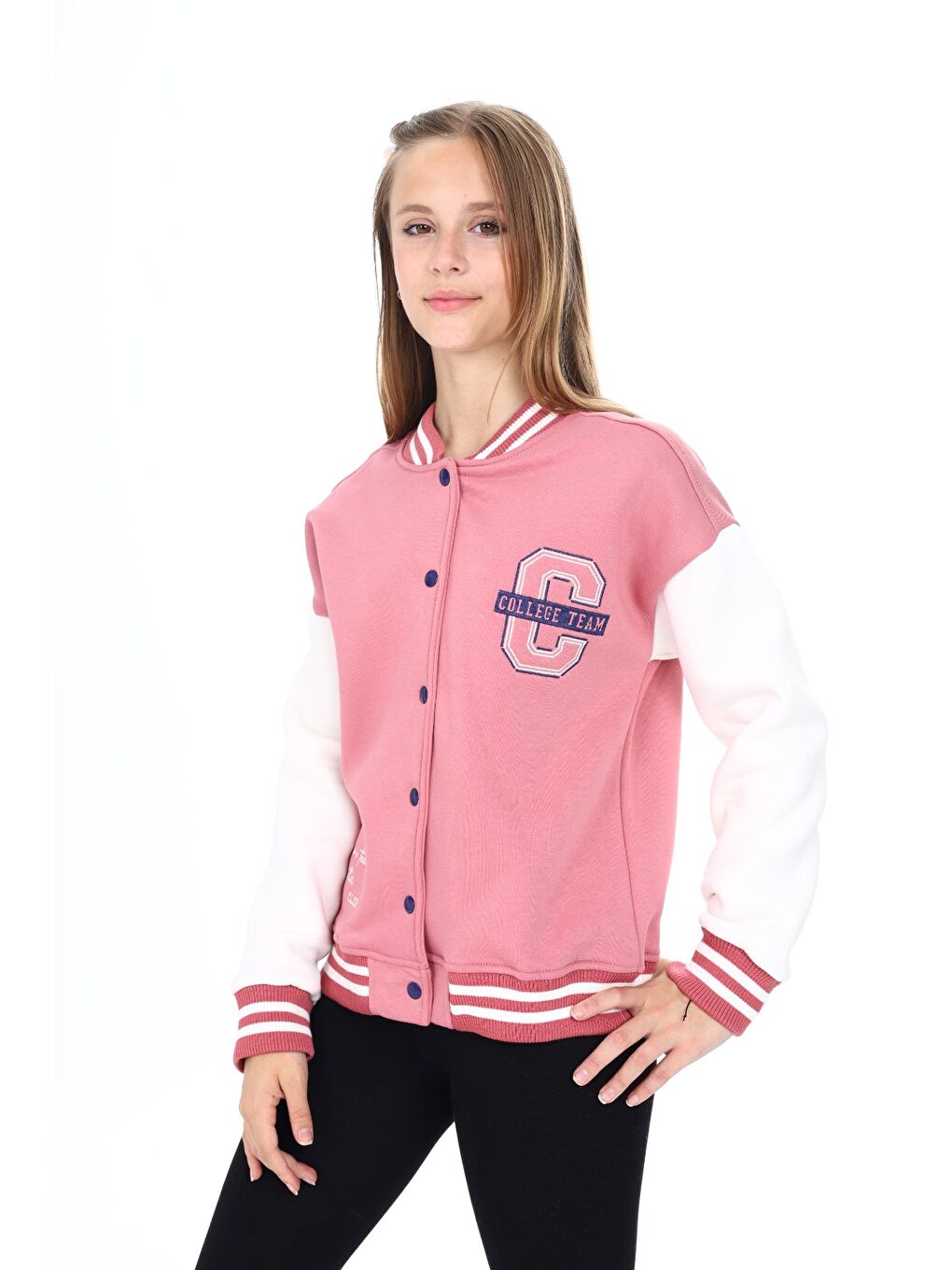 Pembe Kız Çocuk Nakışlı Kolej Hırka-2