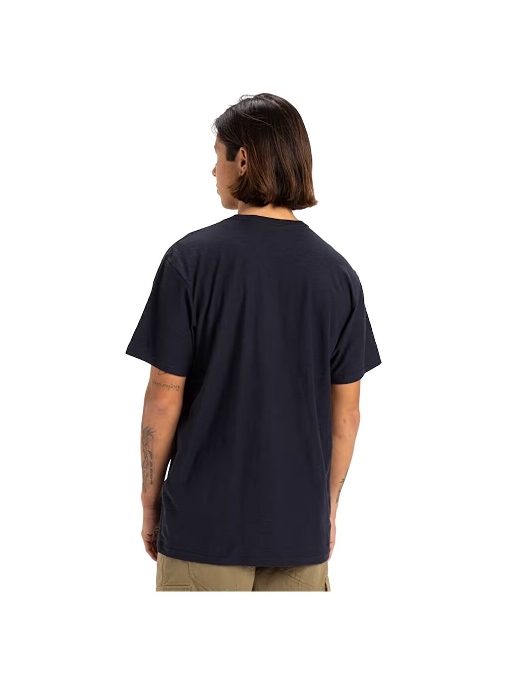 Lacivert Slub Roundneck Erkek Mavi Tişört-2