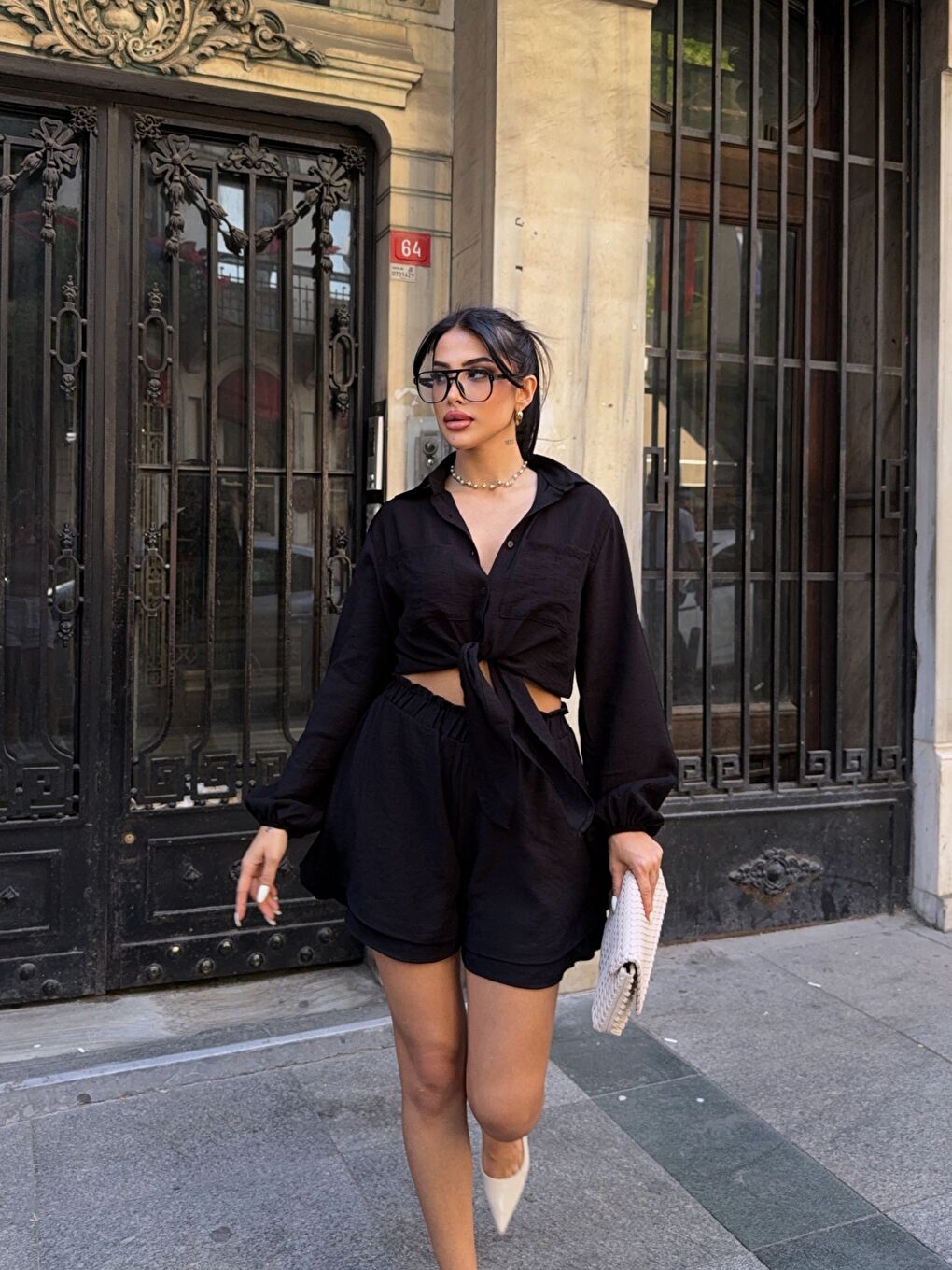 Şort Gömlek Alt Üst Takım Siyah-2