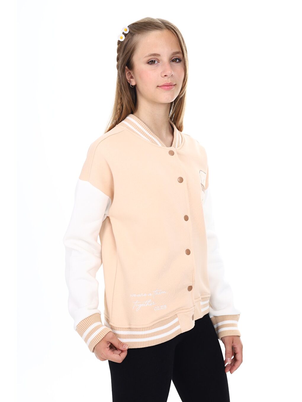 Bej Kız Çocuk Nakışlı Kolej Hırka-2