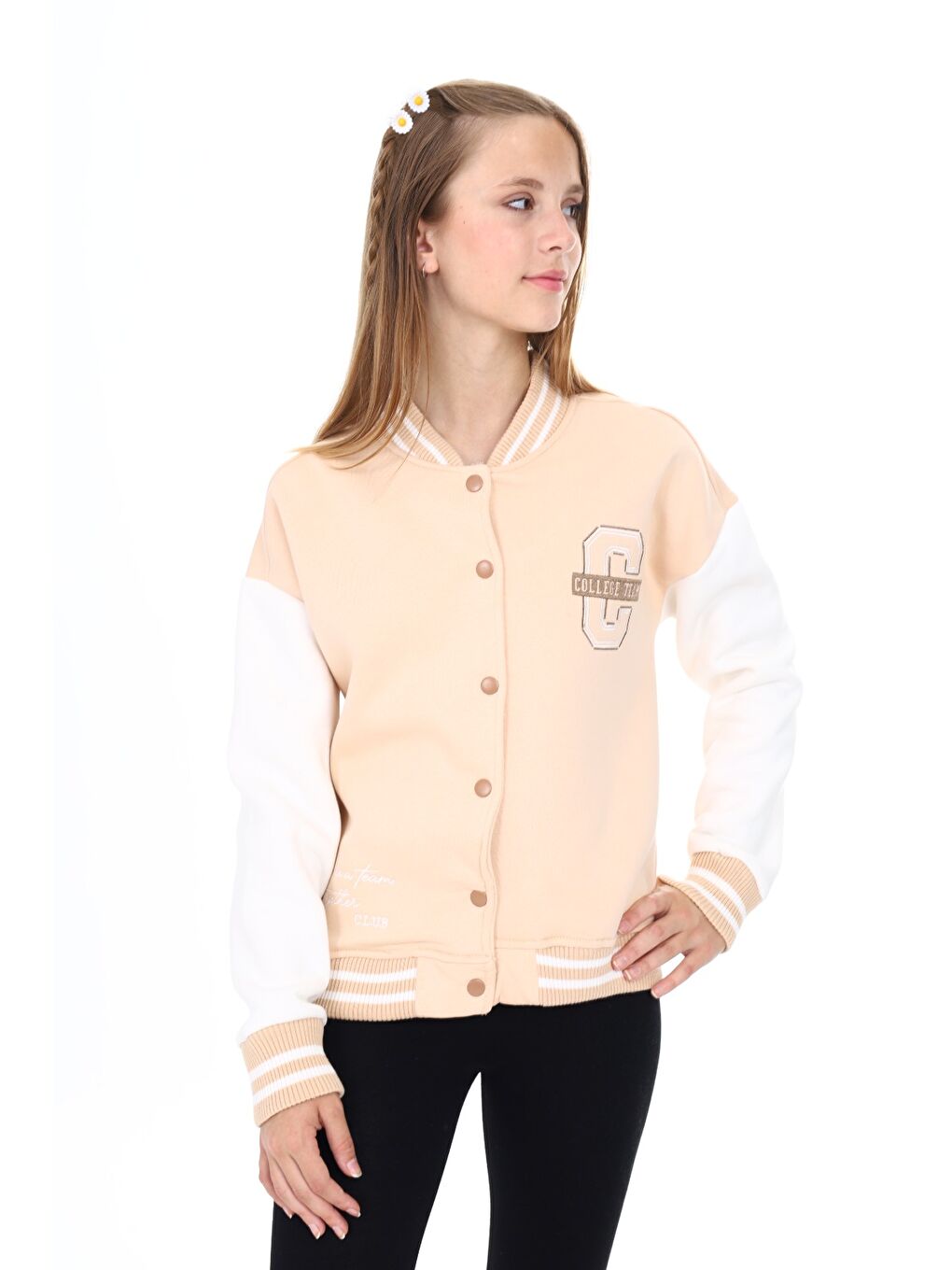 Bej Kız Çocuk Nakışlı Kolej Hırka-3