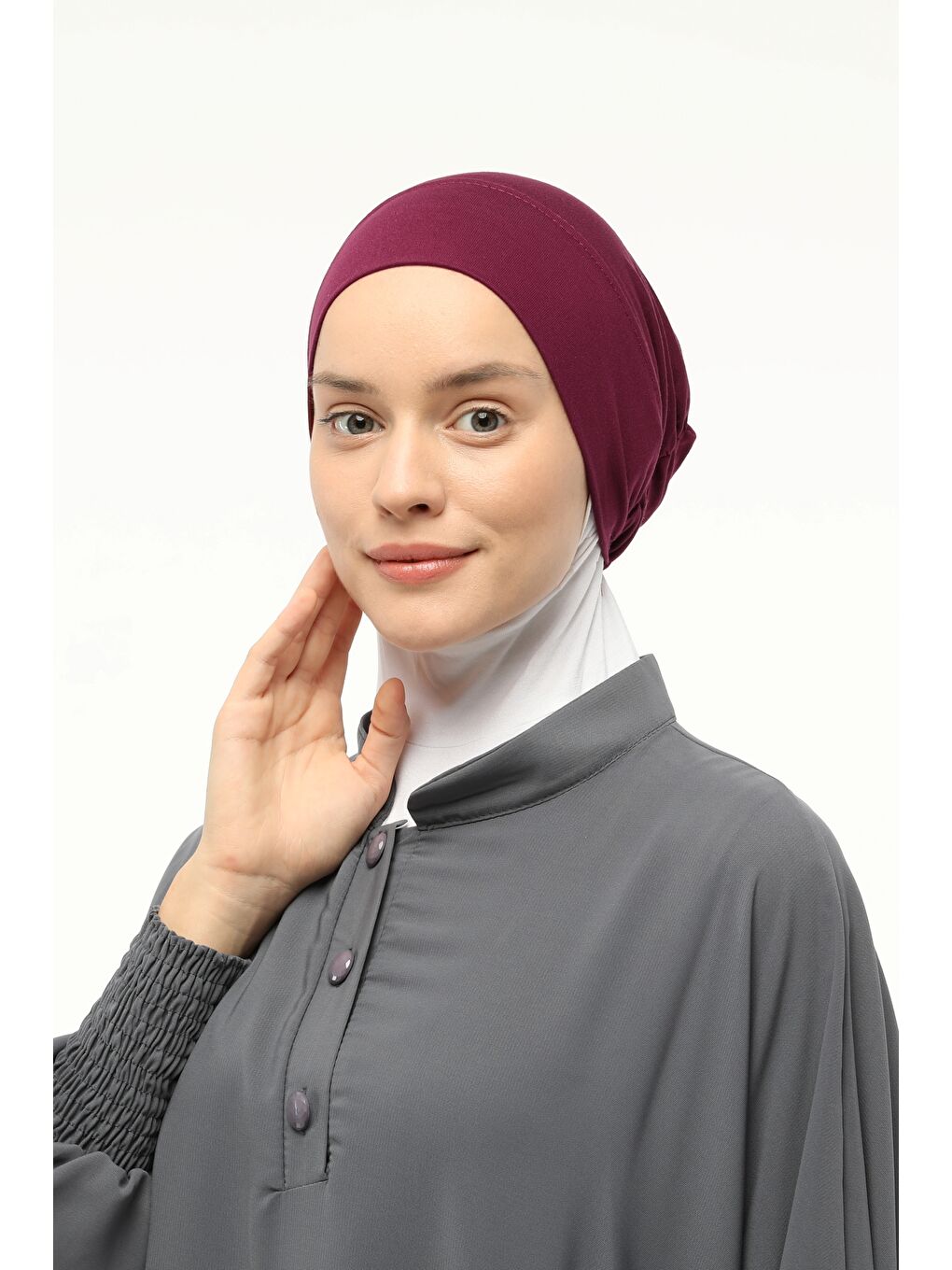 Altobeh Bordo Hazır Pratik Geçmeli Lastikli Tesettür Bone - 4