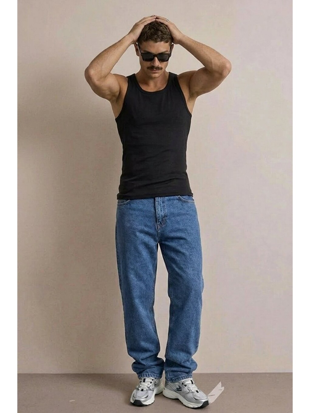 Erkek Yüksek Bel Comfort Mavi Jean Pantolon-1