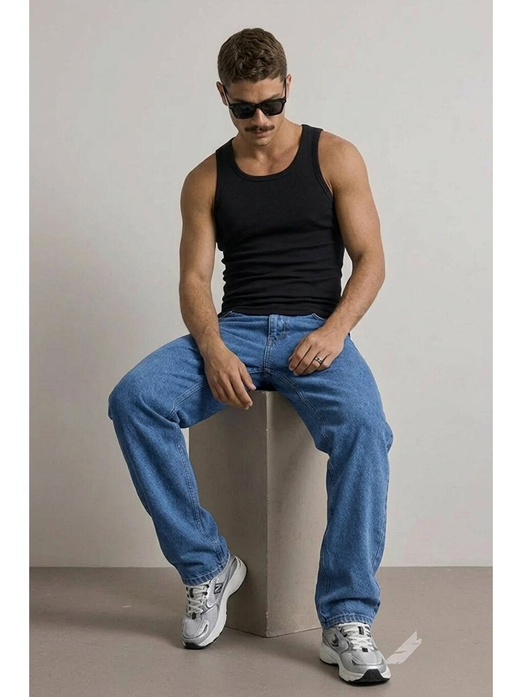 Erkek Yüksek Bel Comfort Mavi Jean Pantolon-2