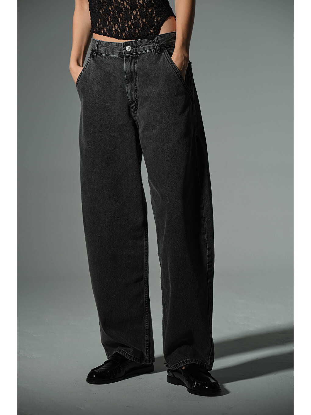 Gri Bol Kesim Ekstra Yüksek Bel Balloon fit baggy Jean Jean Salaş Kadın Pantolon @Cuneo Balon-3