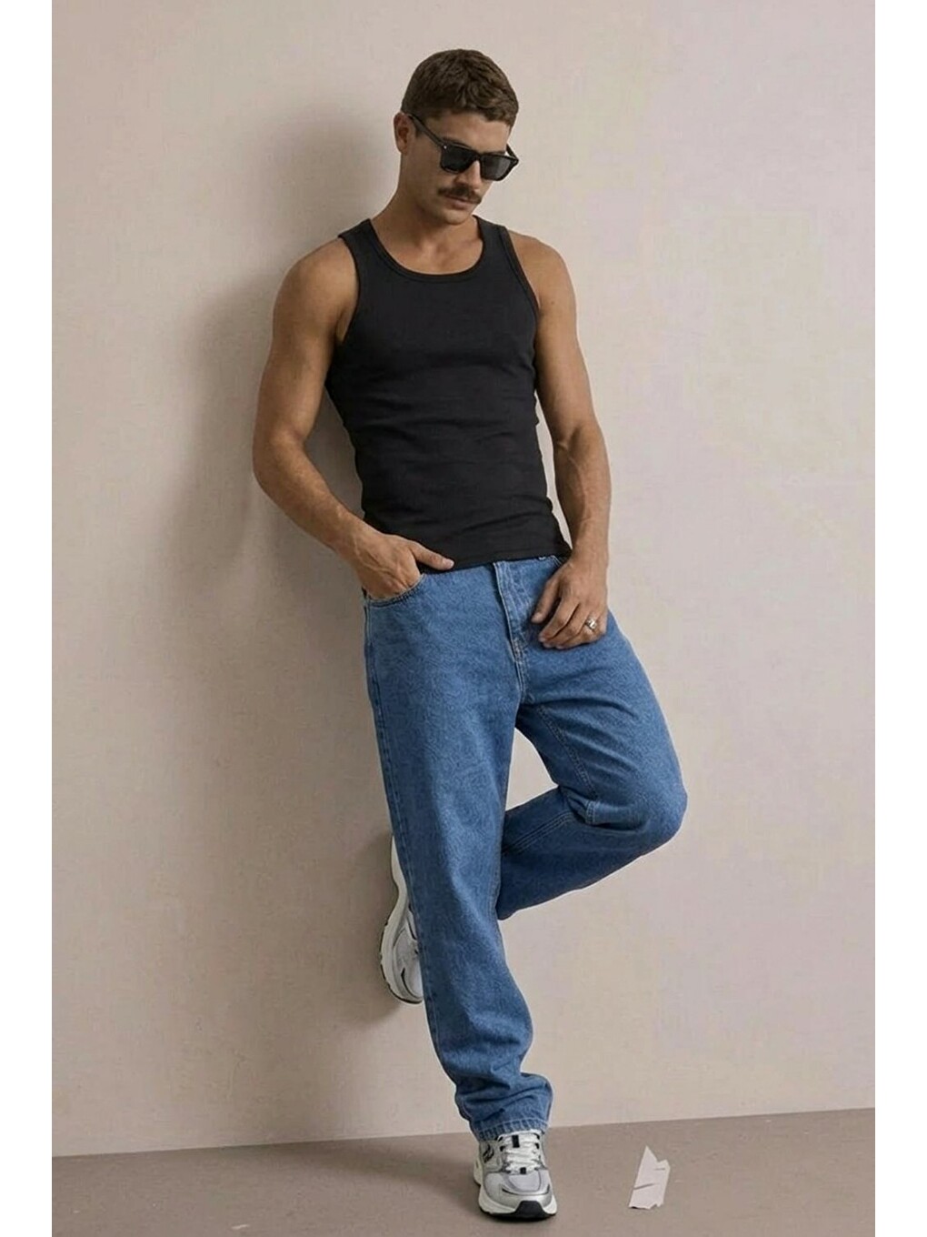 Erkek Yüksek Bel Comfort Mavi Jean Pantolon-3