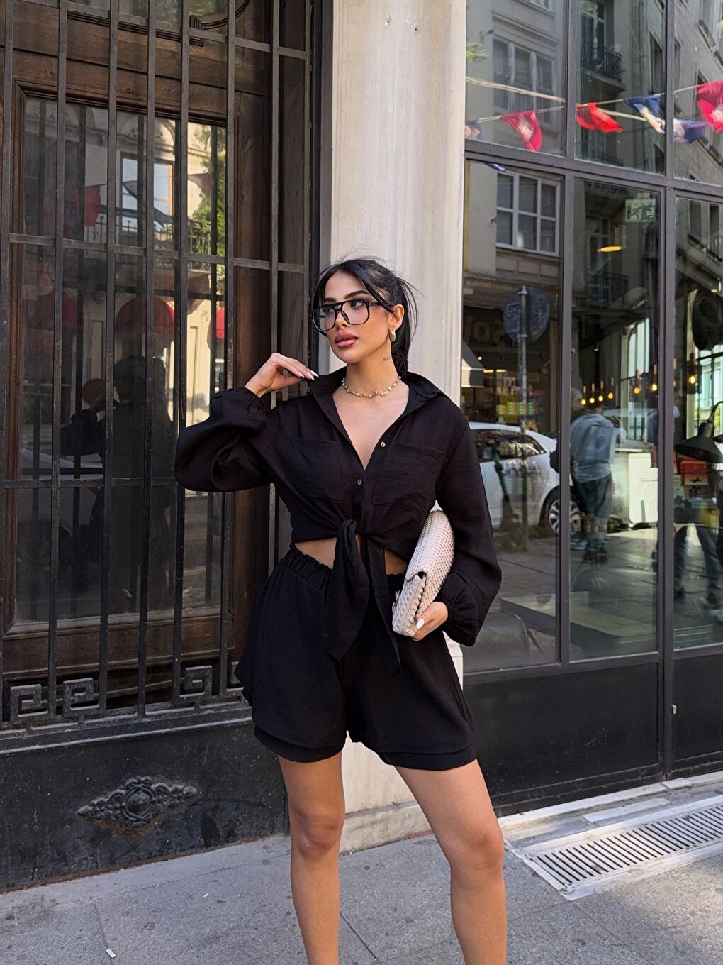 Şort Gömlek Alt Üst Takım Siyah-3