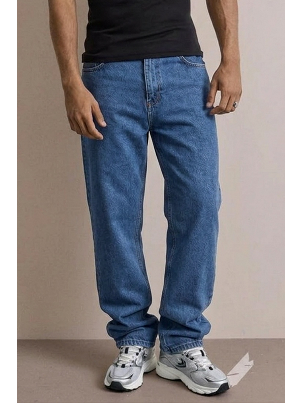 Erkek Yüksek Bel Comfort Mavi Jean Pantolon-4