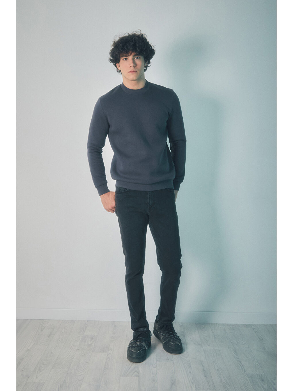 Fullamoda Füme Basic Bisiklet Yaka Sweatshirt - 1