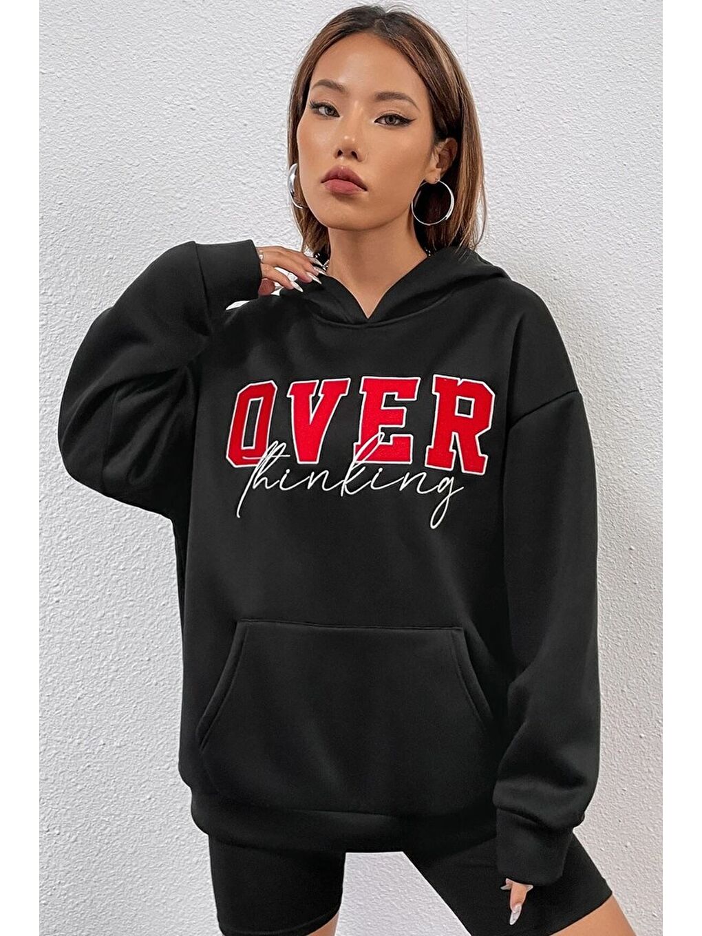 uyguntarz Siyah Unisex Over Thinking Baskılı Sweatshirt - 1