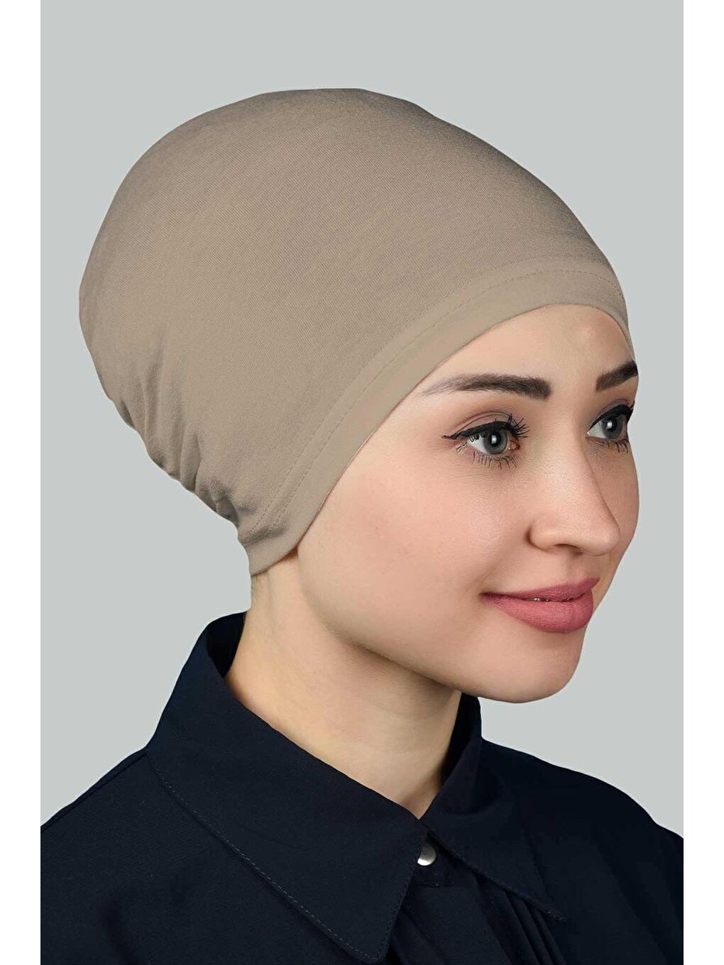 Kahverengi Hazır Pratik Geçmeli Lastikli Tesettür Bone-2