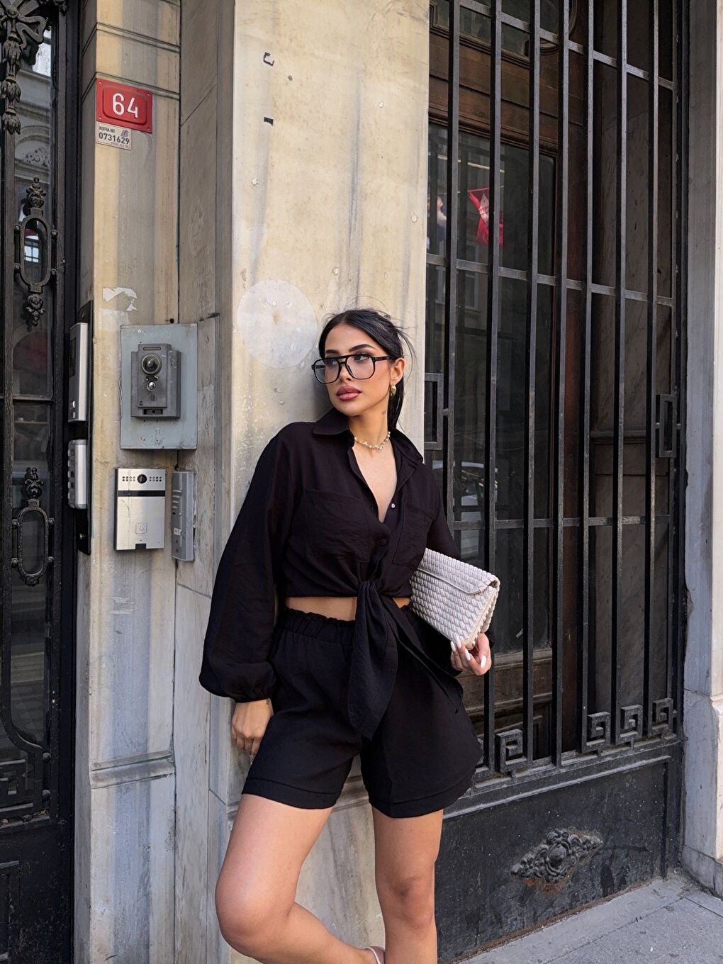 Şort Gömlek Alt Üst Takım Siyah-4