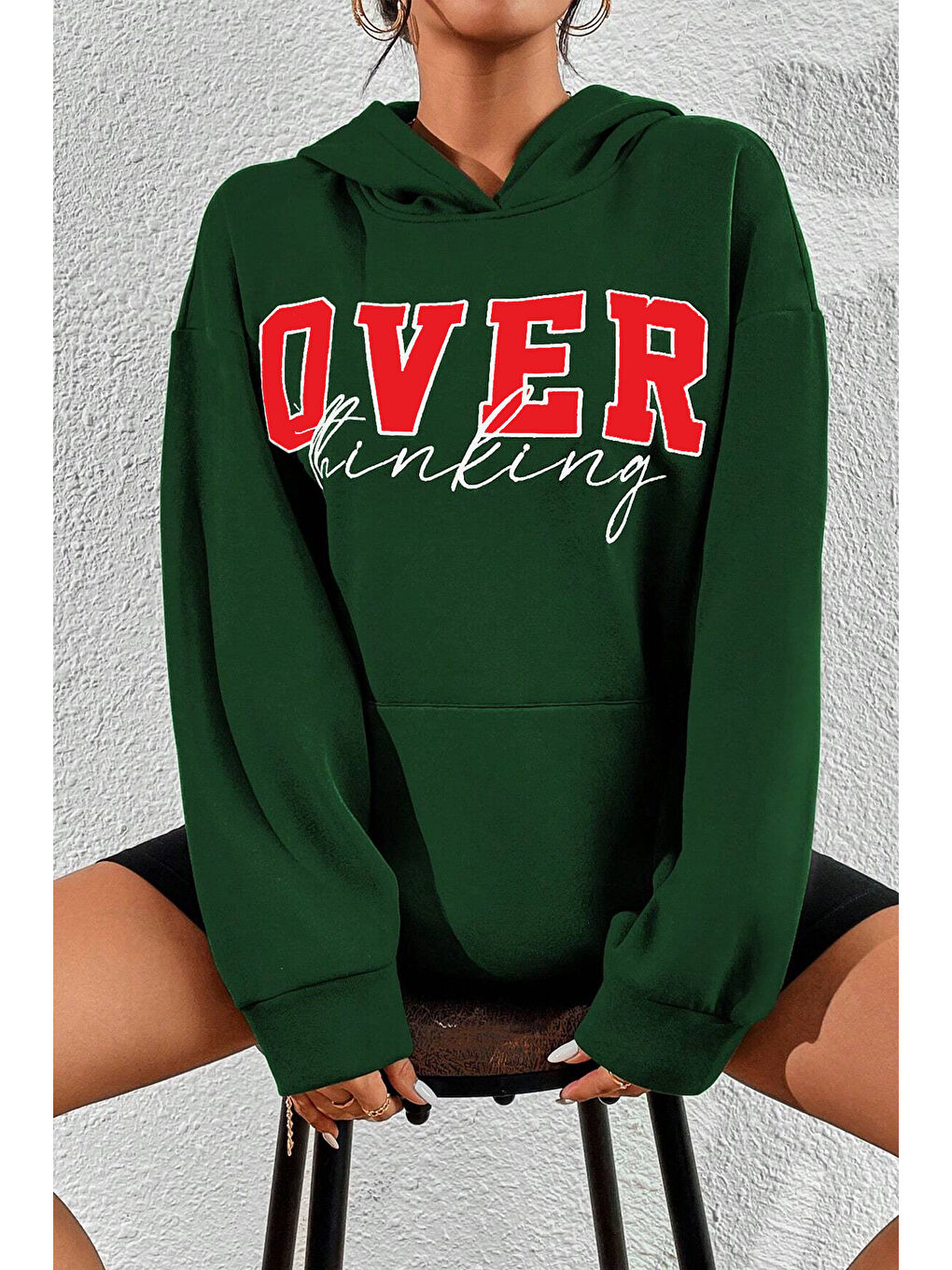 uyguntarz Yeşil Unisex Over Thinking Baskılı Sweatshirt