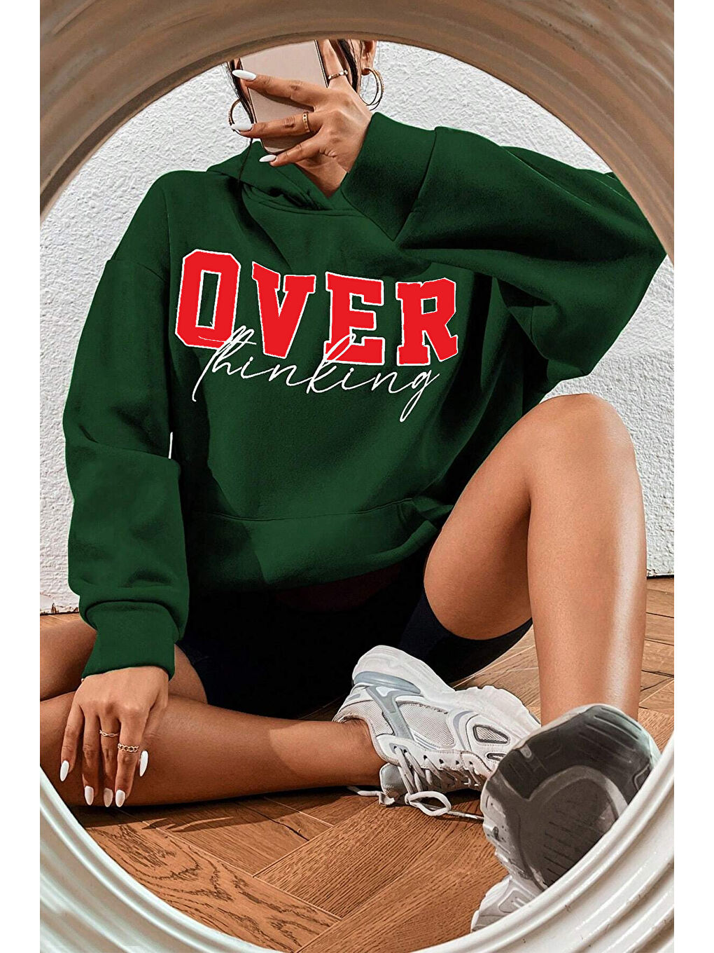 uyguntarz Yeşil Unisex Over Thinking Baskılı Sweatshirt - 1