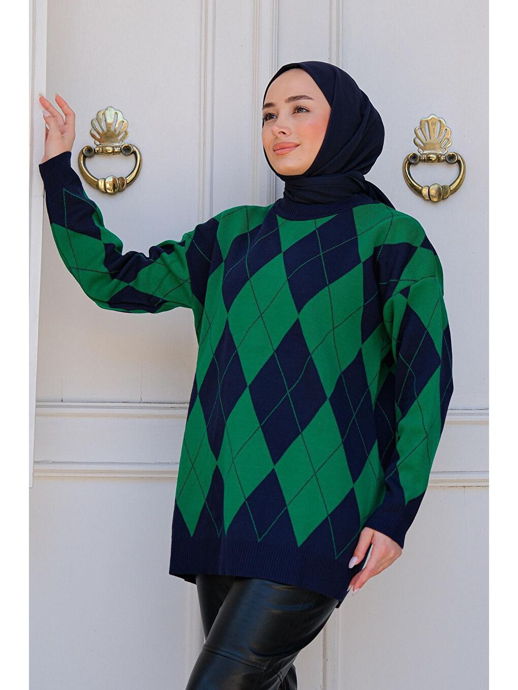 Baklava Desen Triko Kazak Zümrüt Yeşil-2