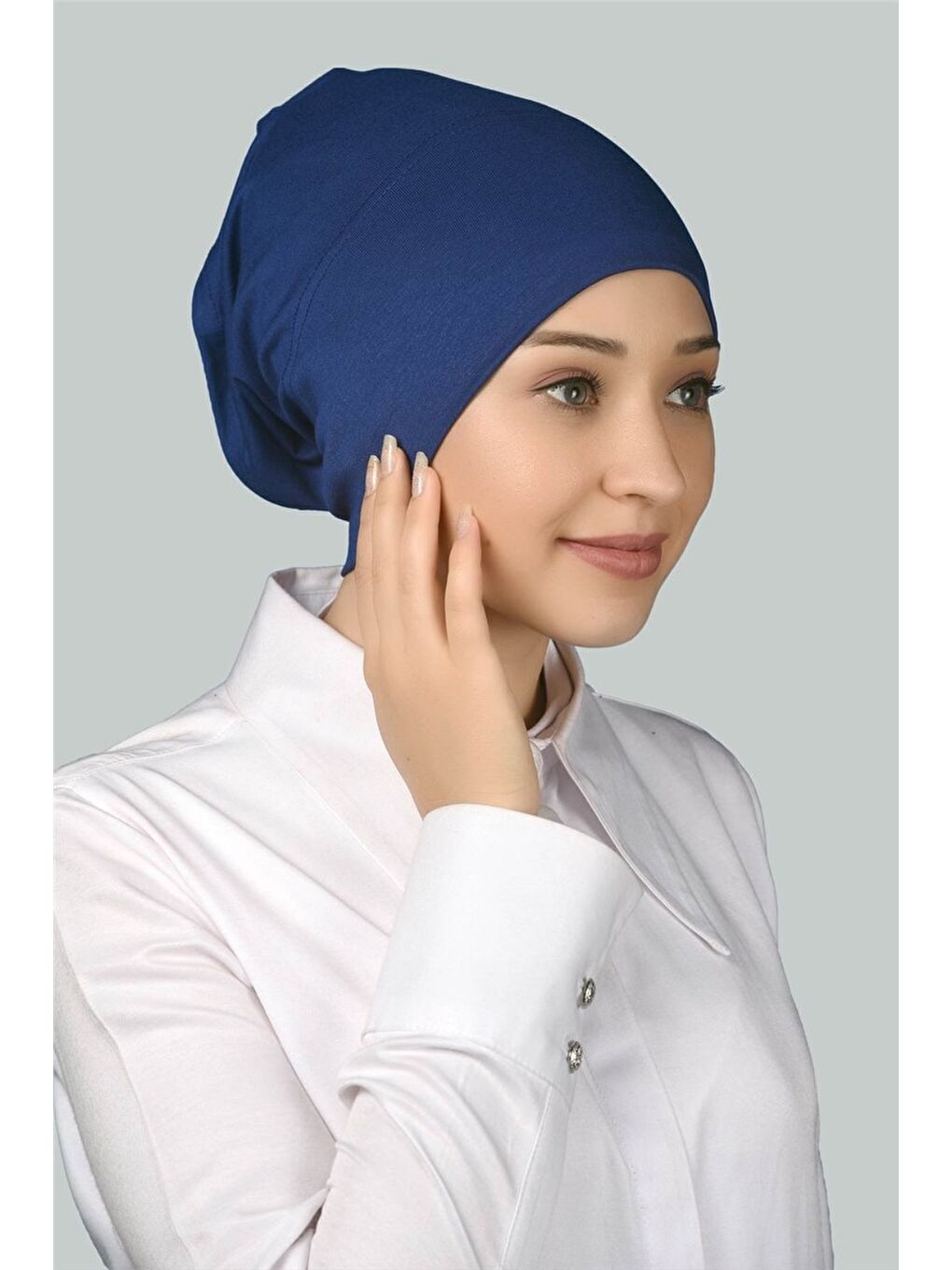 Altobeh Mavi Hazır Pratik Geçmeli Uzun Boru Tesettür Bonesi