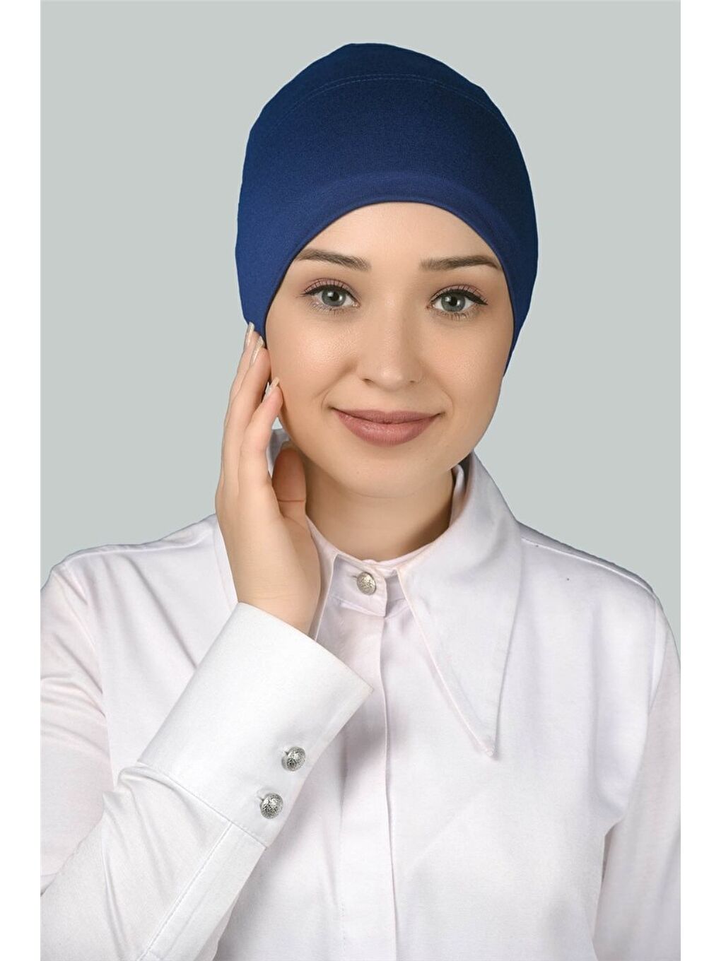 Altobeh Mavi Hazır Pratik Geçmeli Uzun Boru Tesettür Bonesi - 1