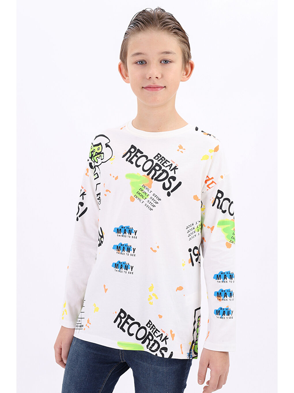 Ekru Erkek Çocuk Baskılı Tişört