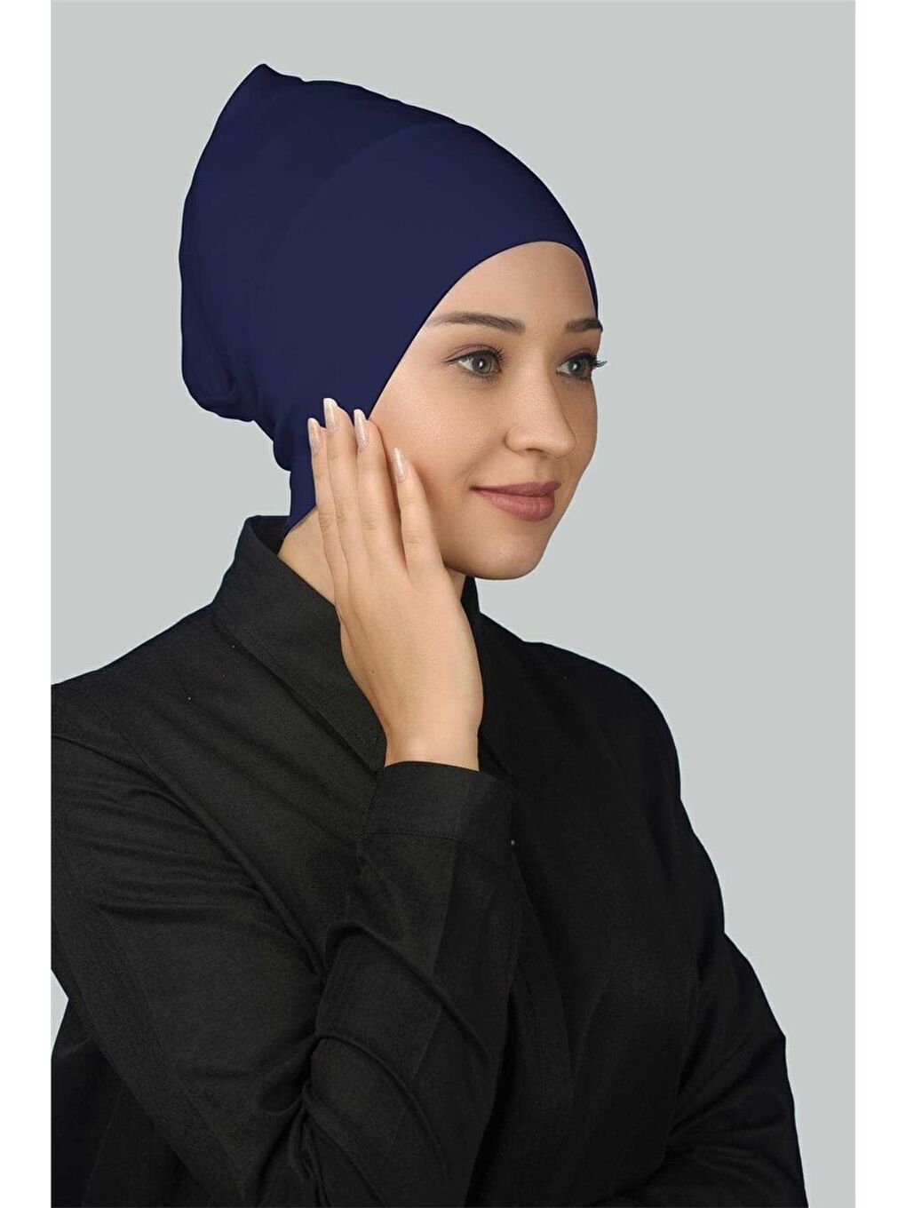 Altobeh Mavi Hazır Pratik Geçmeli Uzun Boru Tesettür Bonesi