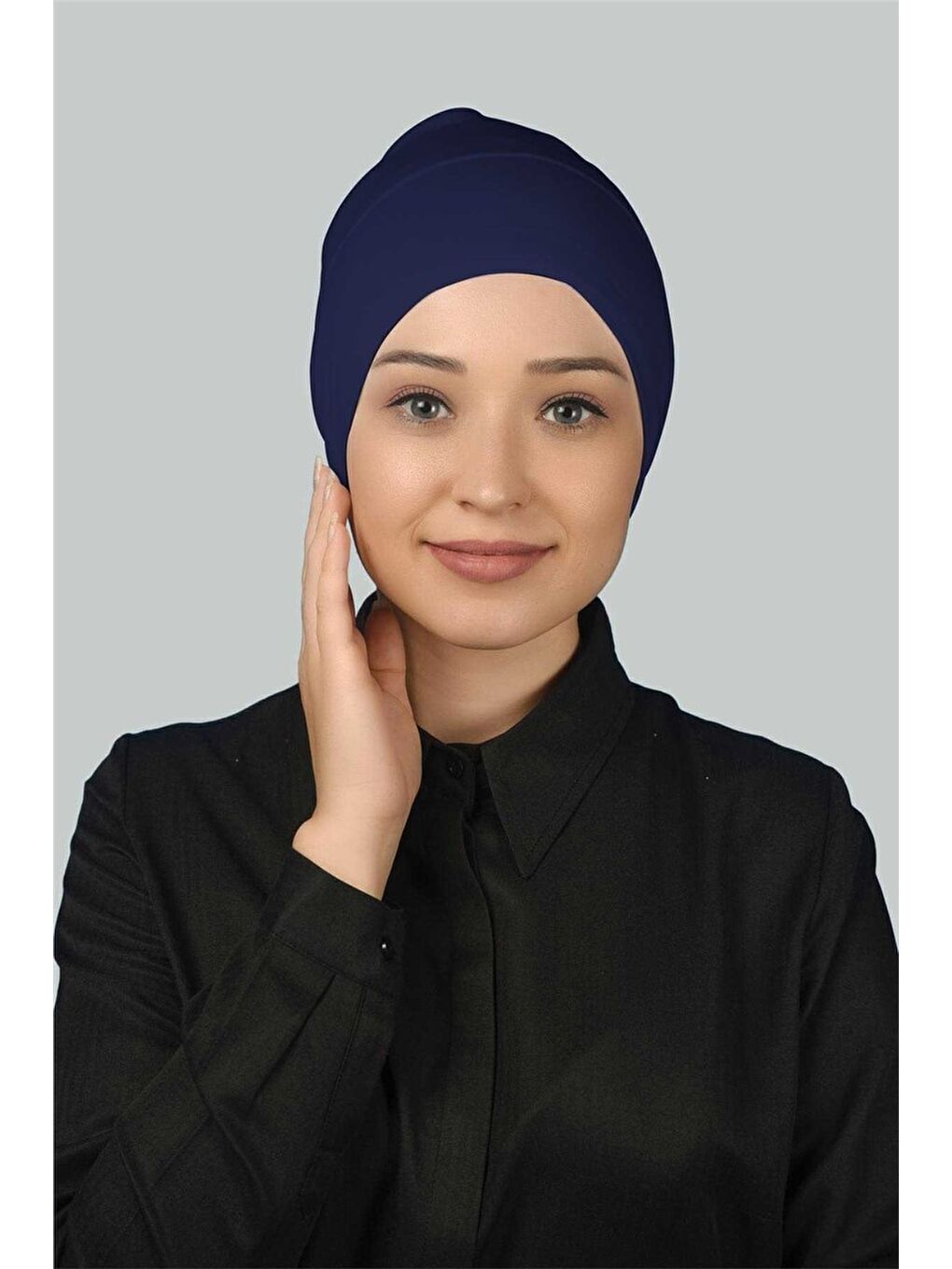 Altobeh Mavi Hazır Pratik Geçmeli Uzun Boru Tesettür Bonesi - 1