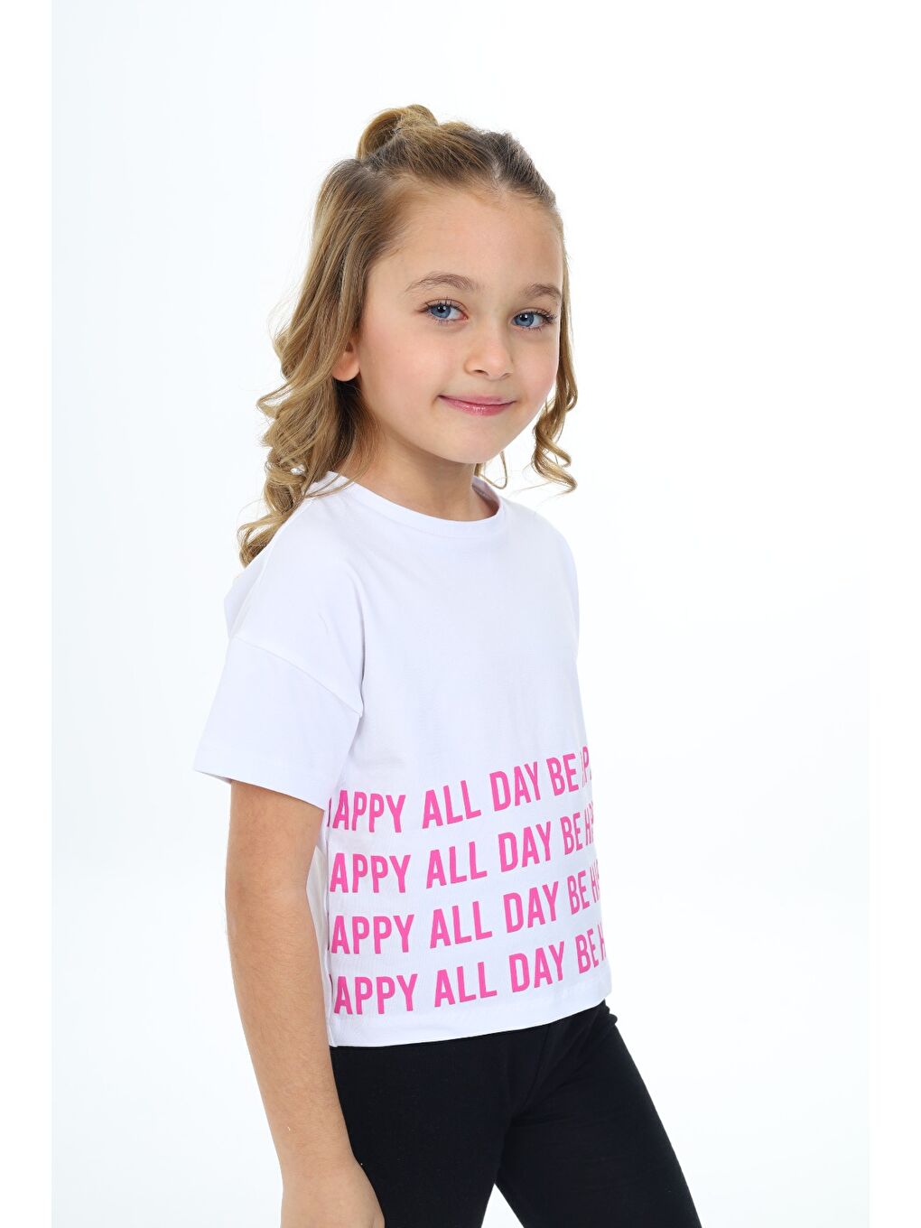 Beyaz Kız Çocuk Baskılı Tişört-1