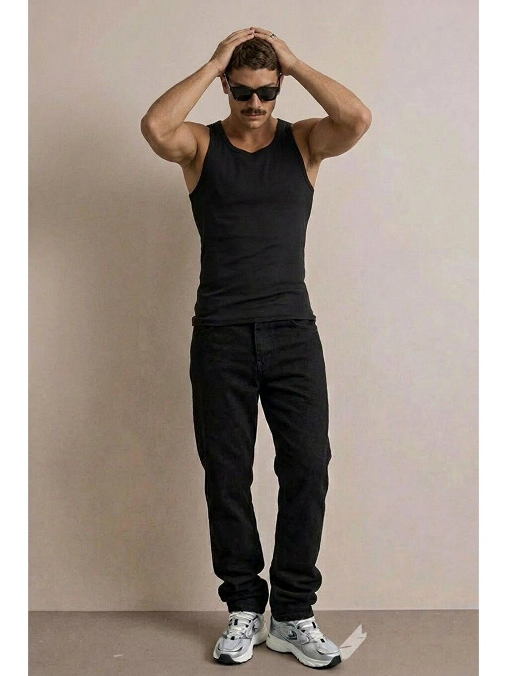 Erkek Yüksek Bel Comfort Siyah Jean Pantolon-1