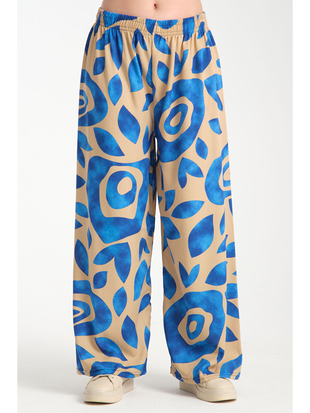 Mavi Kadın Desenli Dökümlü Viskon Pantolon 1076