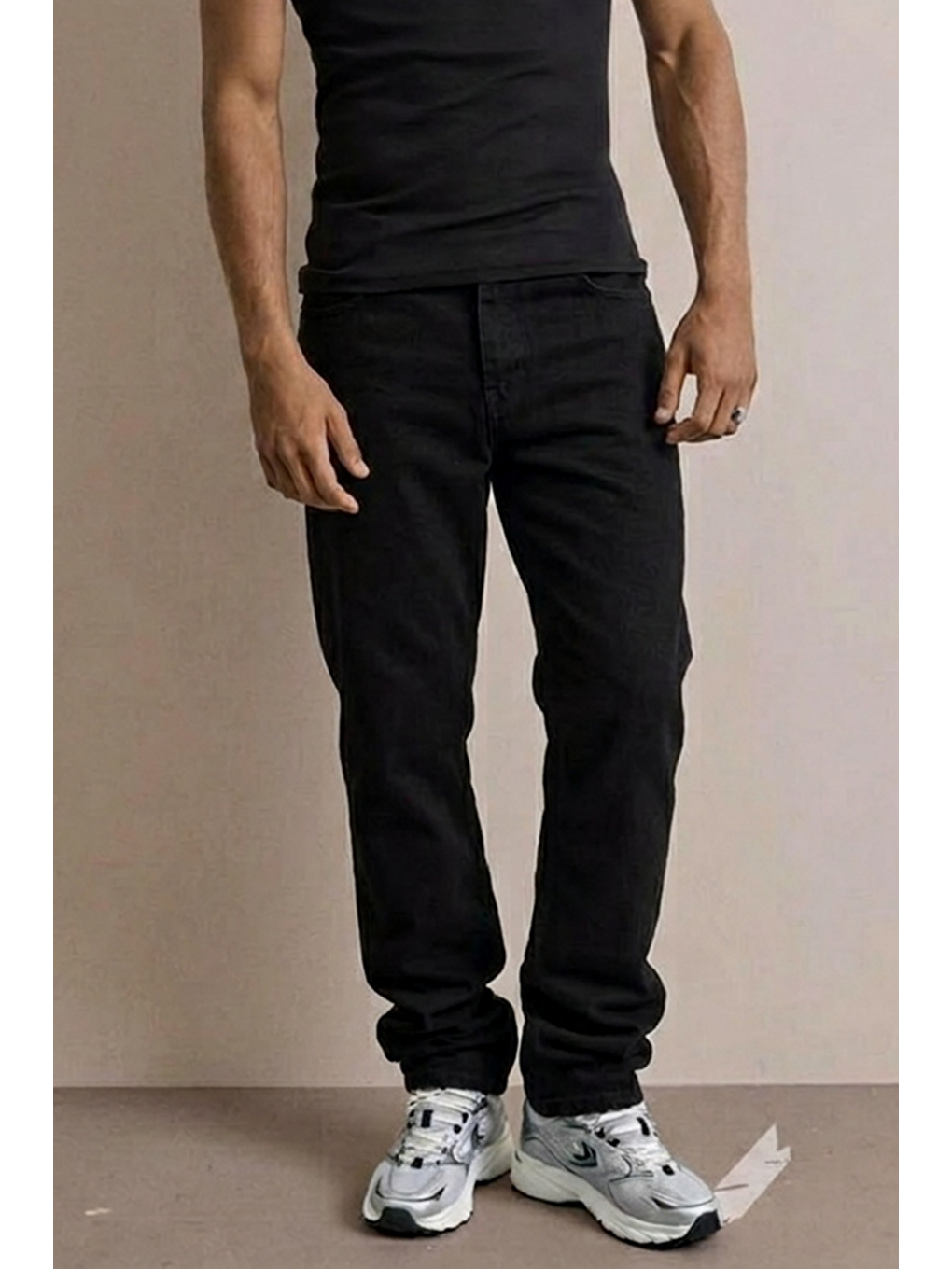 Erkek Yüksek Bel Comfort Siyah Jean Pantolon-4