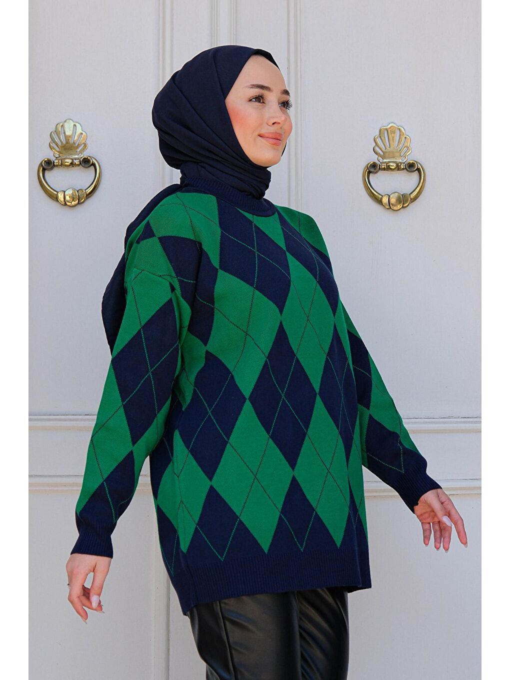 Baklava Desen Triko Kazak Zümrüt Yeşil-3