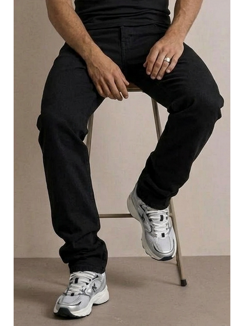 Erkek Yüksek Bel Comfort Siyah Jean Pantolon-5
