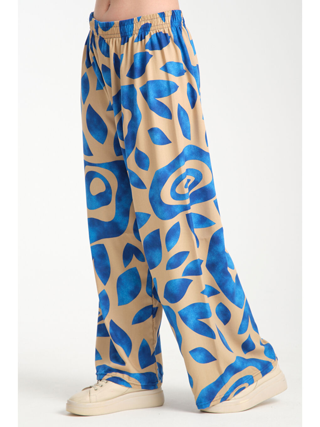 Mavi Kadın Desenli Dökümlü Viskon Pantolon 1076-2