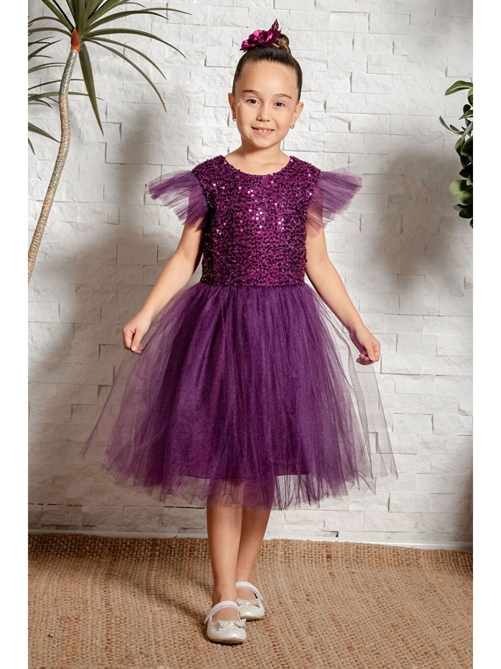 Mürdüm Tüllü Kız Çocuk KPL Elbise MNK0526-4