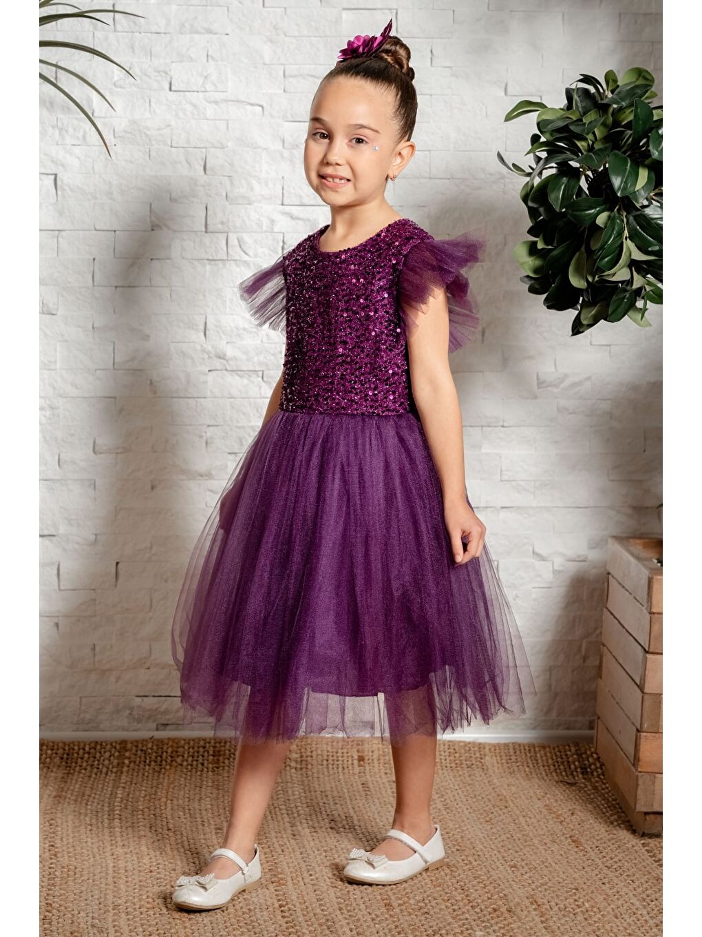 Mürdüm Tüllü Kız Çocuk KPL Elbise MNK0526-7