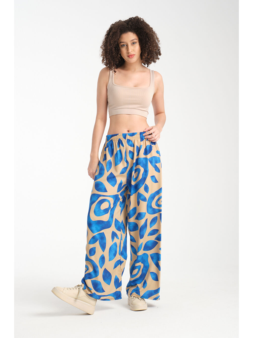 Mavi Kadın Desenli Dökümlü Viskon Pantolon 1076-4