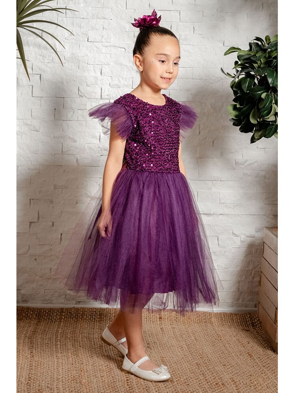 Mürdüm Tüllü Kız Çocuk KPL Elbise MNK0526-8