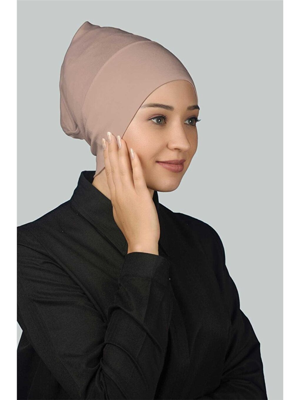 Altobeh Pembe Hazır Pratik Geçmeli Uzun Boru Tesettür Bonesi