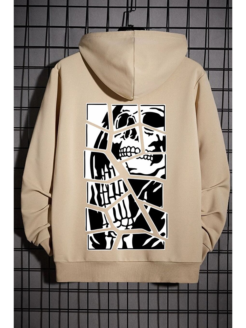 uyguntarz Bej Unisex Skullcracked Baskılı Sweatshirt