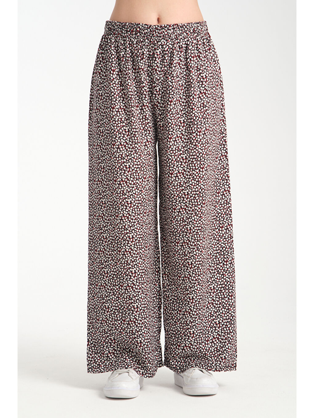 Siyah Kadın Desenli Dökümlü Viskon Pantolon 1079